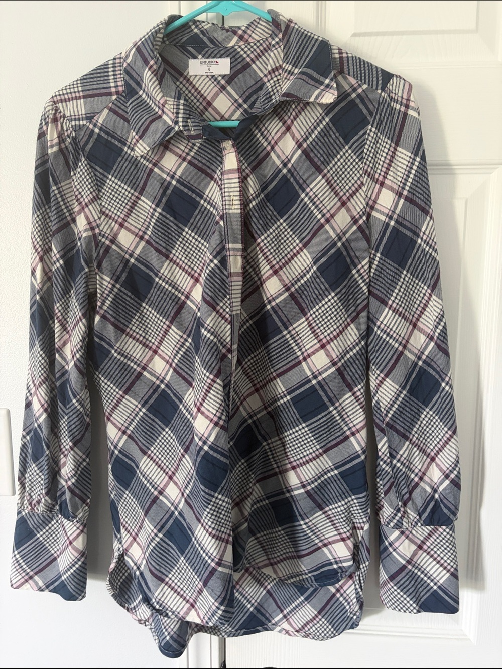 UNTUCKit Plaid Button-Up Blouse in Navy, White & Burgundy